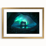 Framed landscape artwork featuring a cave scene, elegantly presented with a gold mat and sleek frame, ideal for home decor and enhancing interior aesthetics.