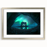 Framed landscape artwork showcasing a serene cave scene with a silver mat, perfect for enhancing home decor and creating a calming atmosphere.