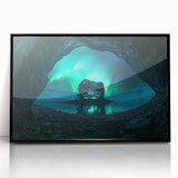 Framed acrylic artwork showcasing a stunning landscape of caves, with a sleek black frame and vibrant colors, perfect for enhancing home decor.