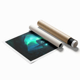 Rolled print showcasing a stunning landscape of intricate caves with earthy tones, designed for home decor, elegantly packaged in a protective cardboard tube.