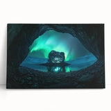 Stretched canvas artwork depicting a serene landscape with caves, featuring earthy tones and intricate details, perfect for enhancing modern home decor.