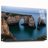 Acrylic artwork depicting a stunning side view of rocky cliffs in vibrant colors, enhanced with pins for a striking display, perfect for modern home decor.