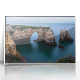 Framed acrylic artwork depicting a stunning cliff landscape with vibrant colors, set against a white frame, perfect for modern home decor. Ideal for nature enthusiasts.