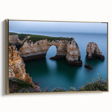 Framed canvas artwork showcasing a stunning landscape of cliffs, featuring vibrant colors and a gold frame, perfect for enhancing home decor.