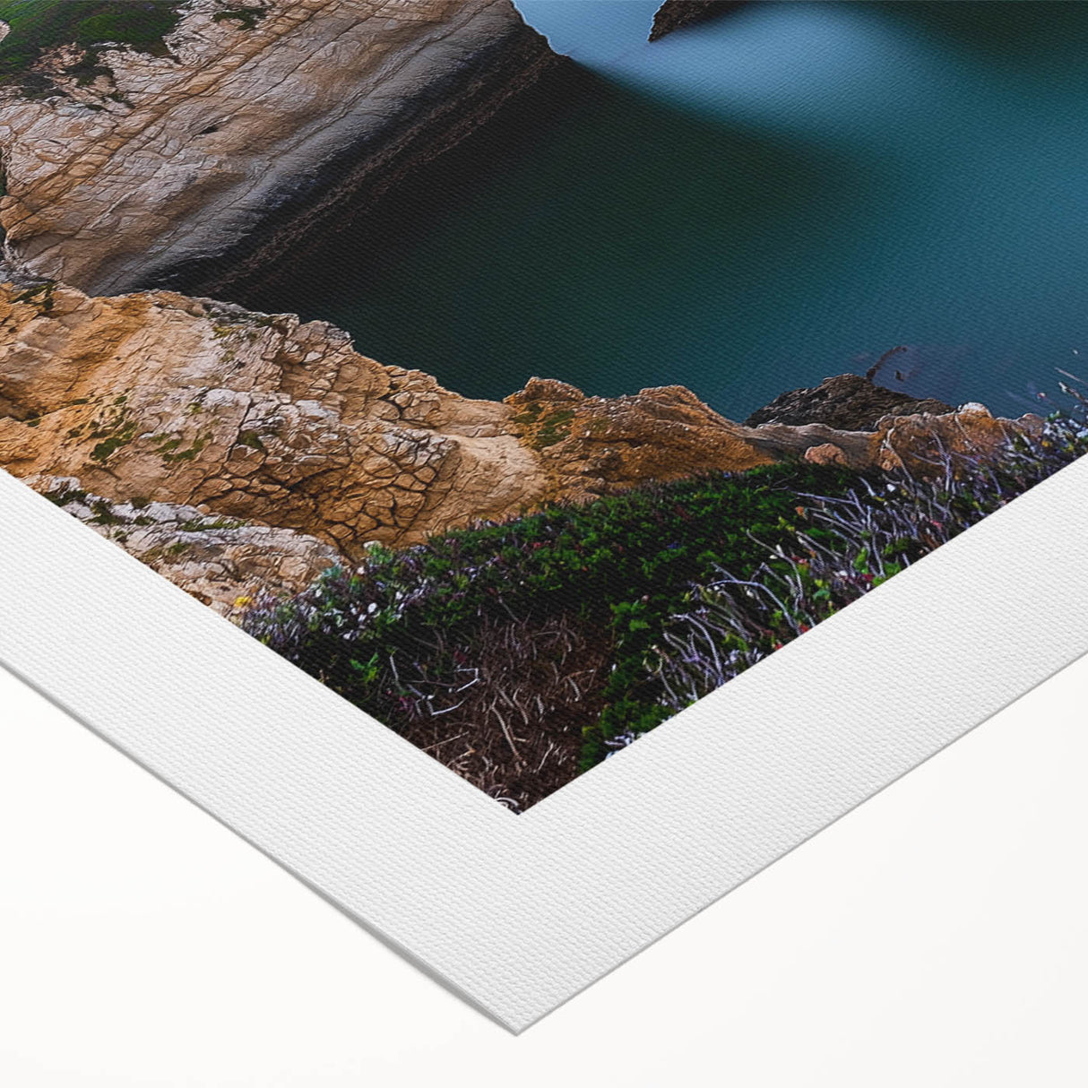 Stunning rolled canvas artwork depicting dramatic cliffs and vibrant landscapes, showcasing rich colors and textures, ideal for enhancing any living space.