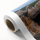 Stunning rolled canvas showcasing a vibrant landscape of majestic cliffs and lush greenery, ideal for enhancing home decor with nature-inspired art.