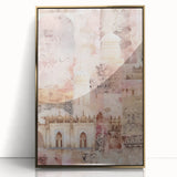 Framed abstract architecture wall art with a gold-acrylic finish, showcasing intricate geometric patterns and a modern design ideal for contemporary decor.