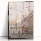 Framed acrylic wall art showcasing an abstract architectural design in silver tones, ideal for modern home decor. This piece adds a contemporary touch to any room.