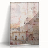 Framed abstract architecture wall art in white acrylic, showcasing geometric shapes and lines, perfect for modern home decor or office spaces.