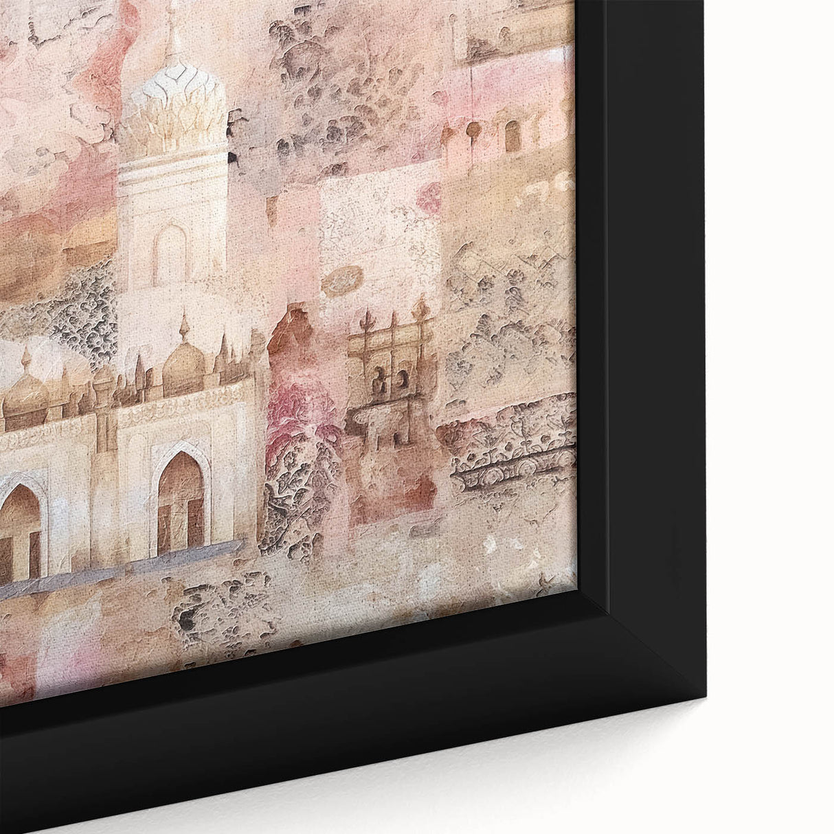 Close-up of an abstract architecture wall art piece showcasing geometric shapes and soft color gradients, framed for a modern aesthetic. Ideal for contemporary home decor.
