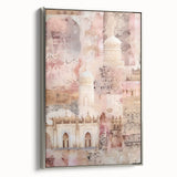 Framed abstract architecture wall art in silver, showcasing geometric shapes and modern design elements, ideal for contemporary home decor.