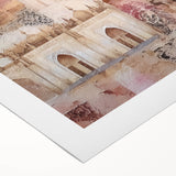 Abstract architectural wall art on rolled canvas, showcasing geometric shapes in muted tones of gray and beige, perfect for modern home decor.