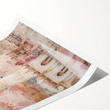 Abstract architectural wall art print showcasing geometric shapes in shades of blue, gray, and white, rolled for easy transport and display. Perfect for modern home decor.