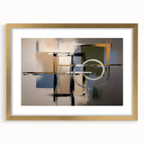 Abstract geometric frame with a gold finish, showcasing a modern design and a white mat, perfect for enhancing contemporary home decor. Ideal for art lovers looking to elevate their interior aesthetics.