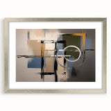 Abstract geometric frame in silver, showcasing a minimalist design with a white mat, perfect for enhancing modern decor in living spaces or offices.