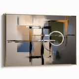 Framed abstract geometric canvas art in gold tones, showcasing a contemporary design with sharp angles and rich textures, perfect for modern home decor.