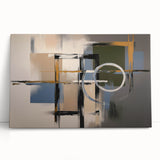 Abstract geometric stretched canvas artwork featuring vibrant colors and dynamic shapes, perfect for modern home decor. Ideal for adding a contemporary touch to living spaces.
