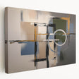 Abstract geometric stretched canvas artwork in vibrant colors, showcasing a modern design with sharp angles and fluid shapes, perfect for contemporary decor.