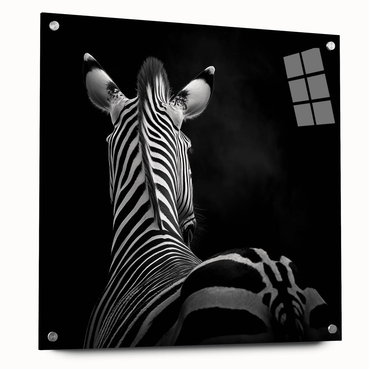 Acrylic glass artwork depicting a side view of various colorful animals, secured with pins, showcasing intricate details and vibrant hues in a modern design.