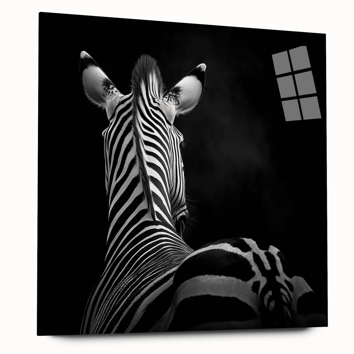 Acrylic glass art piece depicting a vibrant animal design, showcased from a side view without pins, featuring bold colors and intricate details, perfect for home decor.