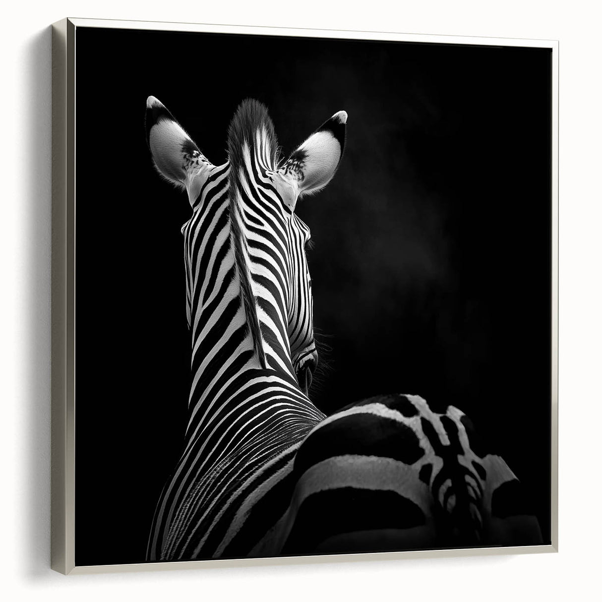 Framed canvas artwork showcasing a silver side view of a vibrant animal design, perfect for home decor, emphasizing contemporary style and artistic flair.