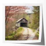 Extra large floral art print featuring a covered bridge, printed on glossy photo paper.