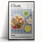 Large abstract wall art featuring assorted food dishes in muted earth tones on a framed acrylic, ideal for dining room decor.