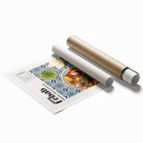 Extra large rolled print featuring a variety of detailed food dishes in muted earth tones.