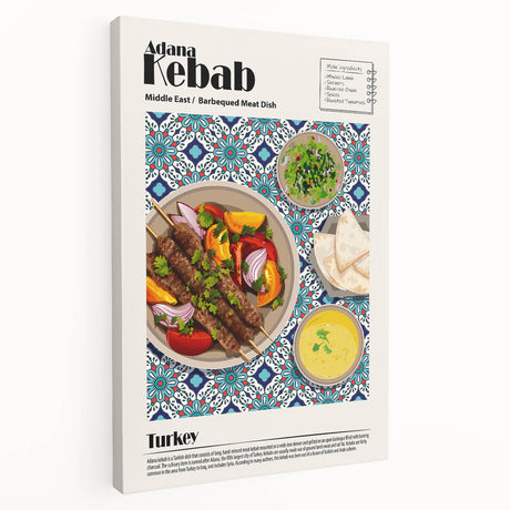 Large canvas print featuring an array of colorful food dishes, ideal for kitchen wall art.