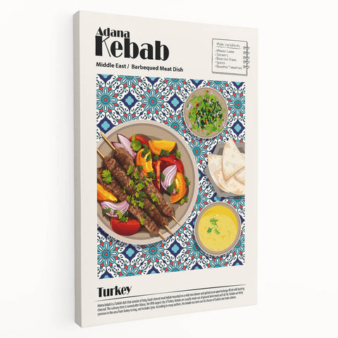 Large canvas print featuring an array of colorful food dishes, ideal for kitchen wall art.