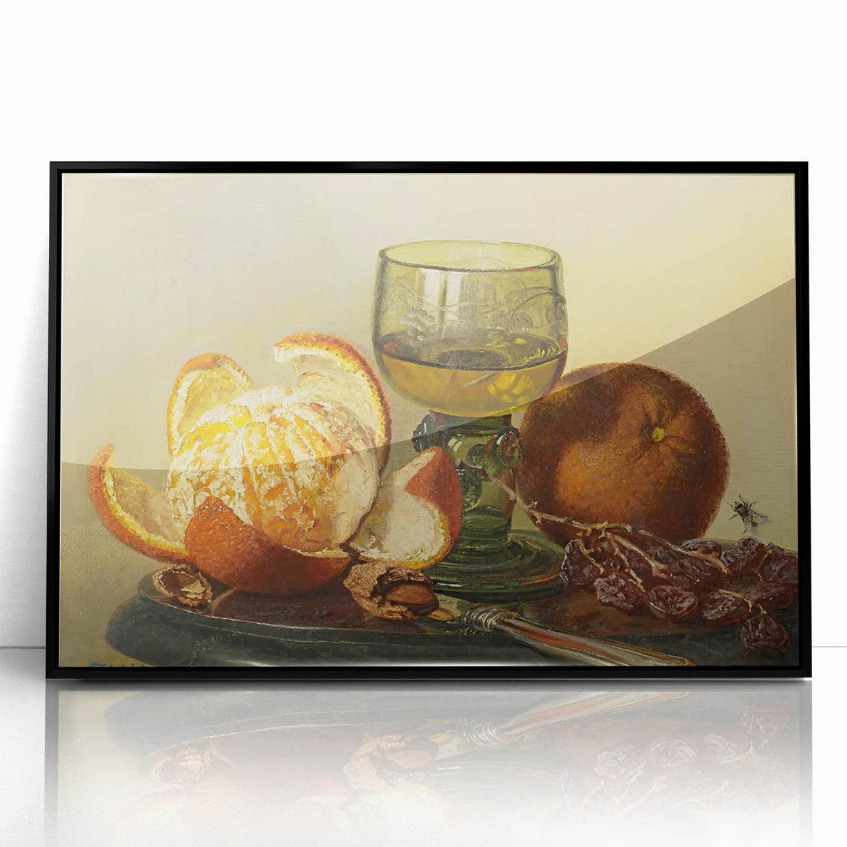 Large abstract wall art featuring mid-century modernist style in black and white tones, framed in acrylic.