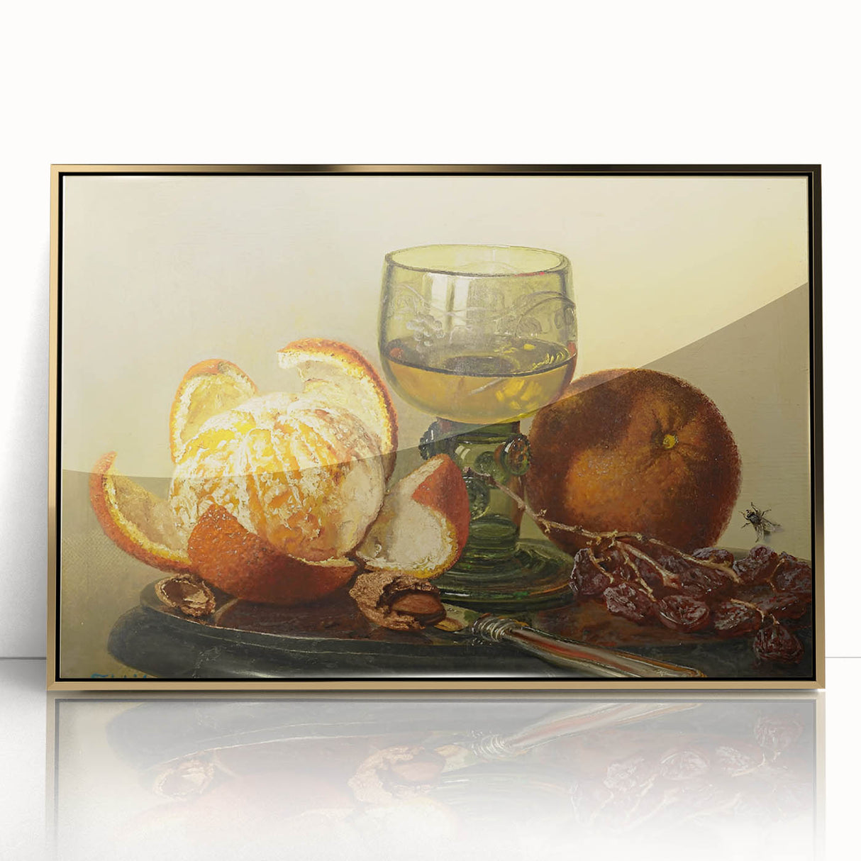 Art deco poster featuring an array of cocktails in bold colors on a gold acrylic frame, suitable for modern art wall decor.