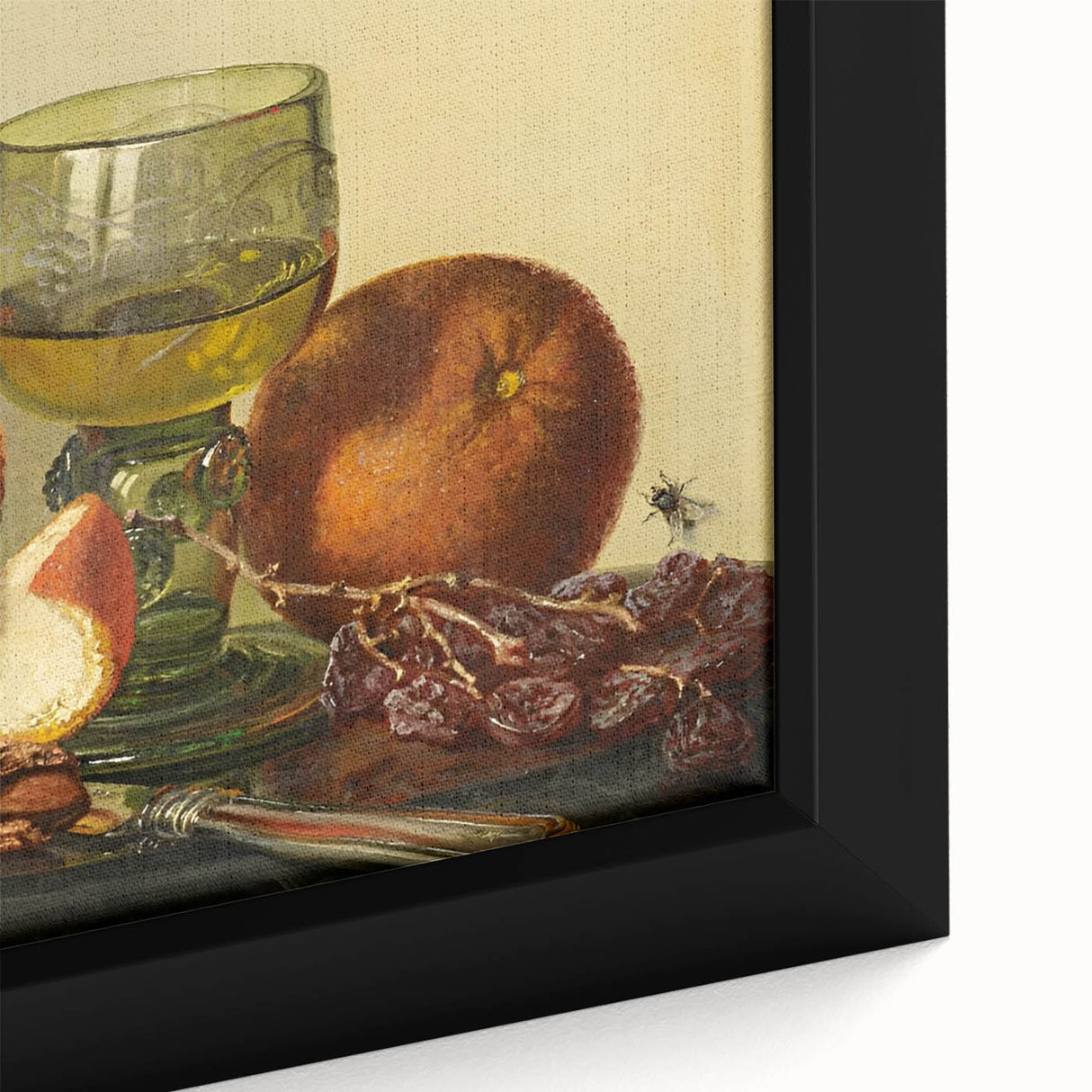 Extra large framed canvas featuring textured, colorful art of various foods and drinks on a black background.