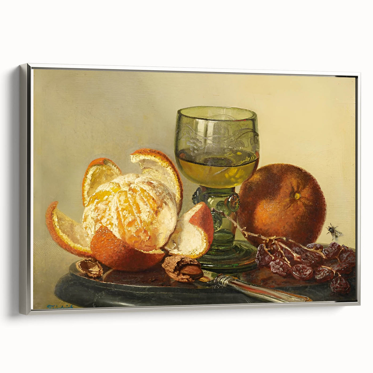 Landscape art painting of a vintage poster featuring vibrant colorful art on a black background, framed canvas.