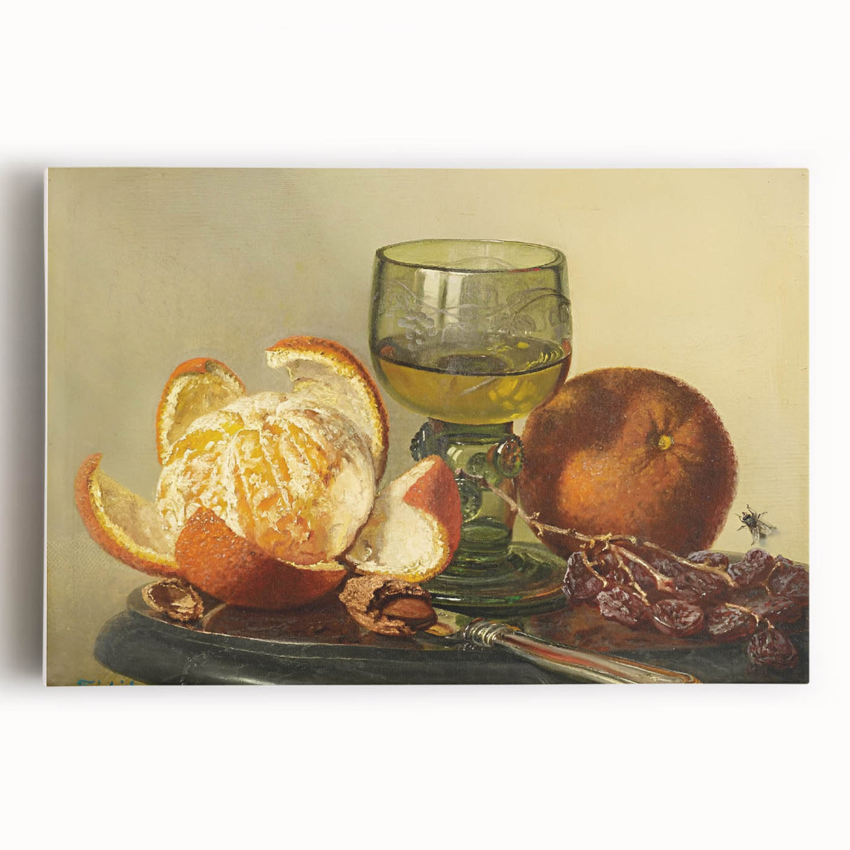 Large black and white stretched canvas featuring assorted kitchen utensils, ideal for kitchen wall art.
