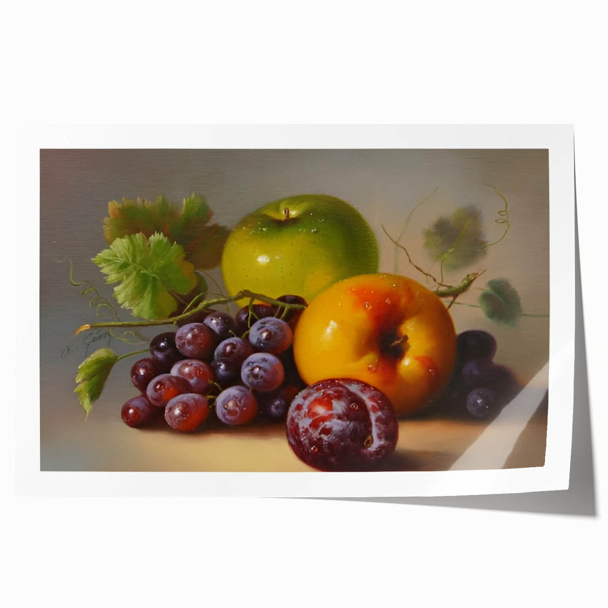 Extra large rolled print featuring an assortment of vibrant fruits on a stark white background.