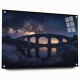 Acrylic glass landscape bridge design viewed from the side, showcasing intricate details and structural pins, ideal for modern home decor and artistic displays.