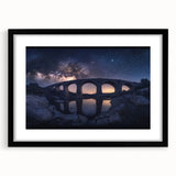 Landscape bridge frame with a black mat, showcasing a modern design. The frame's sleek lines and matte finish enhance the artwork's elegance, making it ideal for contemporary decor.