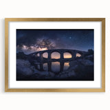Elegant gold landscape bridge frame with a mat, showcasing a stunning front view ideal for home decor or office spaces, enhancing any artwork display.