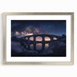 Silver landscape bridge frame with a white mat, showcasing a modern design for photographs or artwork, perfect for home decor or office display.