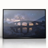 Framed acrylic artwork depicting a modern landscape bridge in black, showcasing intricate details and vibrant colors, ideal for contemporary home decor.