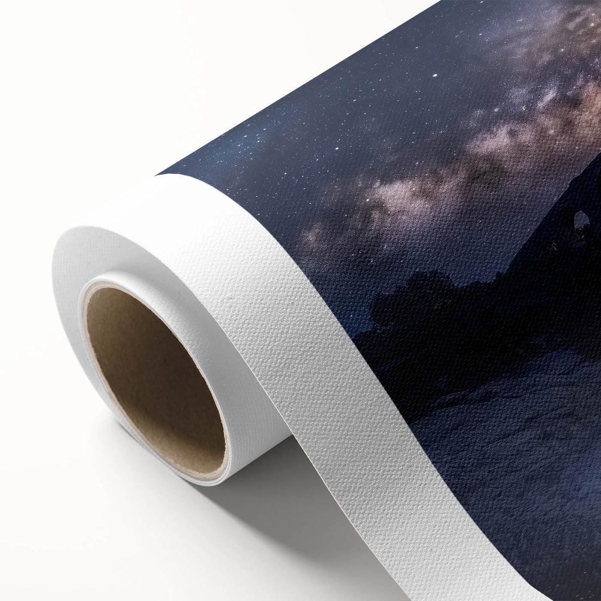 Rolled canvas artwork depicting a serene landscape bridge scene, showcasing vibrant colors and intricate details, presented in a protective cardboard tube for safe shipping.