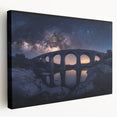 Stretched canvas artwork depicting a serene landscape bridge scene, showcasing vibrant colors and intricate details, ideal for home decor or artistic display.