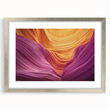 Framed landscape artwork showcasing a breathtaking canyon scene with vibrant colors, elegantly bordered by a silver mat, ideal for home decor enhancement.