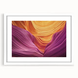 Landscape canyon framed artwork with a white mat, showcasing vibrant colors and intricate details of natural rock formations, perfect for home decor.