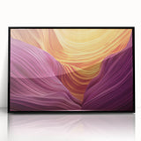 Framed acrylic artwork depicting a stunning landscape of canyons, showcasing rich earthy tones and dramatic rock formations, perfect for home decor or office space.