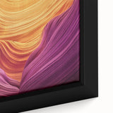 Framed landscape canvas showcasing a stunning close-up of vibrant canyons with rich earthy tones. Ideal for home decor, this artwork adds depth and warmth to any space.
