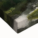 Close-up of a stretched canvas wall art piece depicting a serene countryside landscape, showcasing vibrant green fields, a bright blue sky, and soft rolling hills, perfect for home decor.