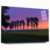 Acrylic glass landscape artwork depicting a serene countryside scene, showcasing vibrant colors and intricate details, viewed from the side without pins. Perfect for home decor.