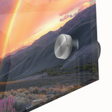 Close-up of vibrant desert landscape acrylic artwork showcasing intricate details and bold colors, perfect for modern home decor or art enthusiasts.